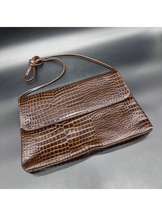 Handbags - Vintage Brown Shoulder Bag Purse Faux Crocodile Retro Fashion Accessory